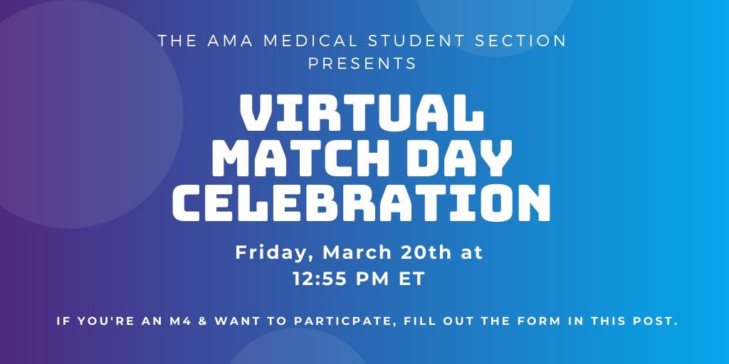 We could all use a little celebration in the midst of COVID anxieties. Join the <a href="/AmerMedicalAssn/">AMA</a> Student Section’s virtual #Match2020 event. Students, sign up here to participate:
docs.google.com/forms/d/e/1FAI…