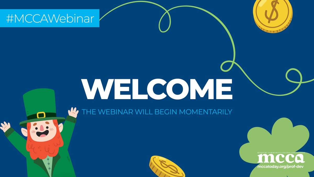 MCCATweet's tweet image. Good afternoon 👋🏼 Today's #MCCAWebinar, The Pot of Gold at the End of the Rainbow: An Introduction to MCCA's Grants, is about to begin 🌈

#SkillUPMissouri #MoAMP