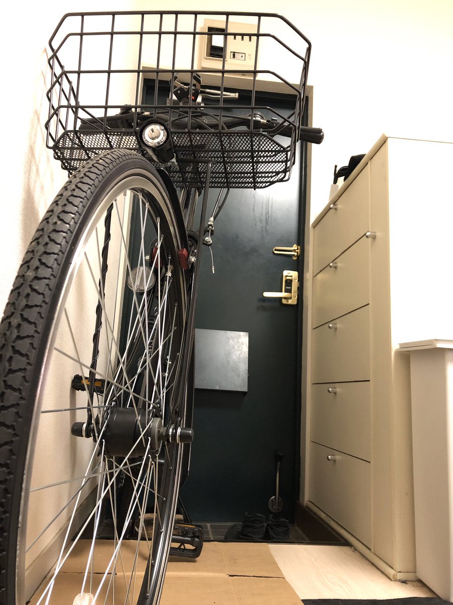 Halca 自転車を買ったはいいもののアパート に駐輪場がなく道沿いは路駐になるから置くなと管理会社からクギを刺されてるので 仕方なく6畳ワンルームの玄関内に格納している この圧よ