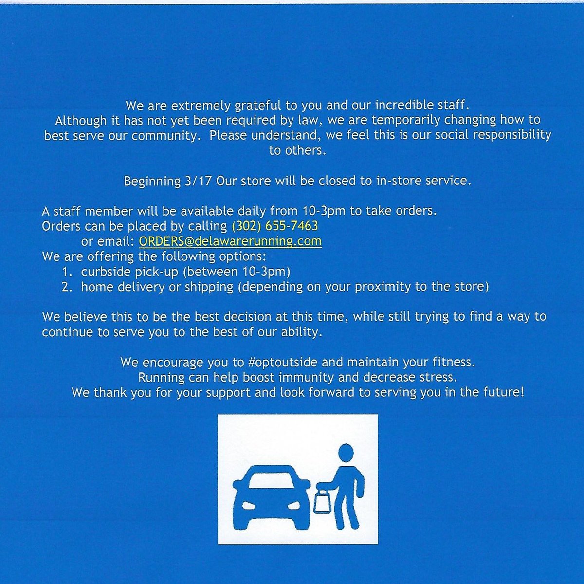 DelRunCo's tweet image. COVID-19 Update.  Thank you.