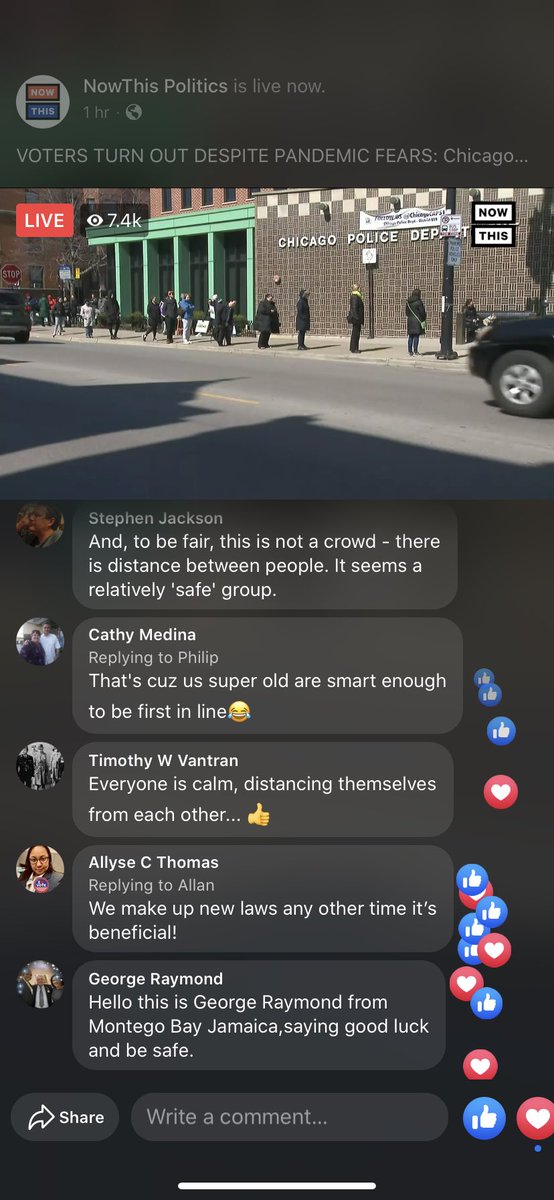 cecwess's tweet photo. Right now people keeping a distance while standing in line to vote in Chicago #IllinoisPrimary #ChicagoforBernie https://t.co/LCmuAI0SVn