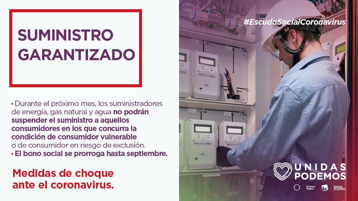 agarzon's tweet photo. Hemos aprobado un paquete de medidas extraordinarias para proteger a las familias trabajadoras y a las empresas. Se incluyen la moratoria de hipotecas, el suministro garantizado, prestaciones para despedidos o más gasto social. La crisis no la pagarán los de siempre. (Hilo 👇) https://t.co/dYHd2vXXLL