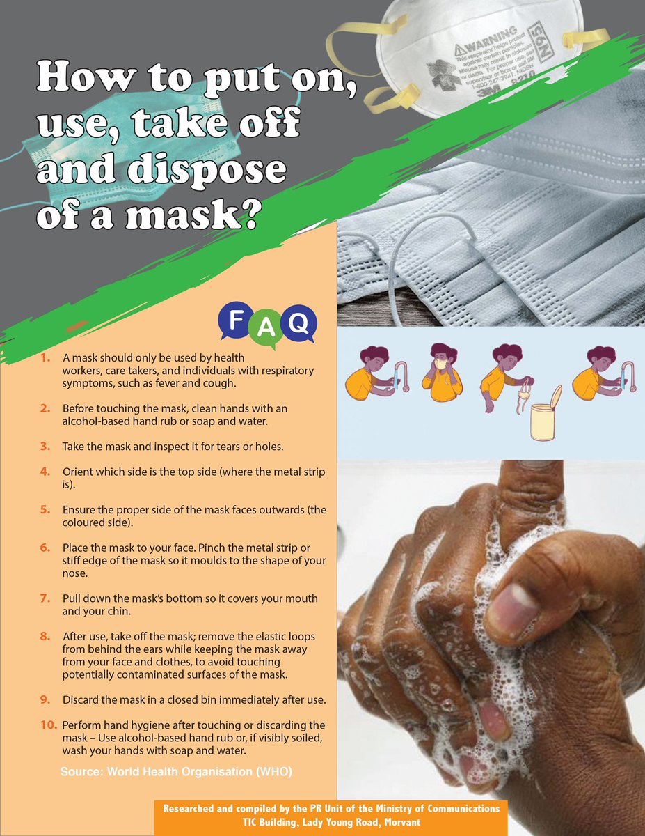 Trinidad and Tobago Government Communications (@ttgovcomms) on Twitter photo A lot of persons are wearing face masks these days 😷. However, many people are INCORRECTLY putting on, using and disposing of these face masks ⚠️. Check out today’s FAQ for PROPER guidelines and instructions❗️
#FaceMaskGuidelines
<a href="/newsgovtt/">news.gov.tt</a> <a href="/tttliveonline/">TTT Live Online</a> <a href="/MOH_TT/">Ministry of Health</a> A lot of persons are wearing face masks these days 😷. However, many people are INCORRECTLY putting on, using and disposing of these face masks ⚠️. Check out today’s FAQ for PROPER guidelines and instructions❗️
#FaceMaskGuidelines
<a href="/newsgovtt/">news.gov.tt</a> <a href="/tttliveonline/">TTT Live Online</a> <a href="/MOH_TT/">Ministry of Health</a>