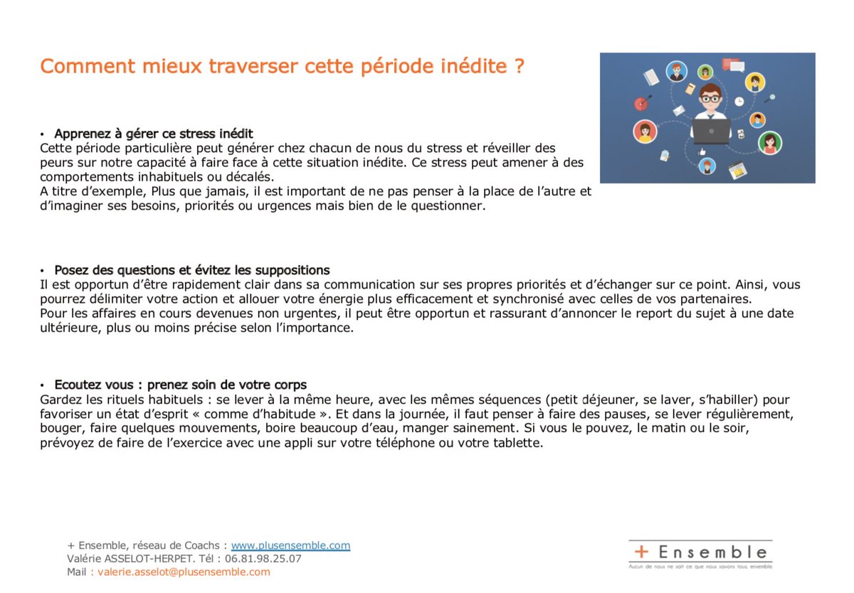 ValerieAsselot's tweet photo. #COVID19 :
Voici mon #GuideDeSurvie en #teletravail
Inspiré de l'#ElementHumain
Il existe 3 dimensions dans nos comportements :
✅ l'#inclusion ou quantité de contact
✅ le #contrôle qui structure l'interaction
✅ l'#ouverture (à soi, aux autres) qui favorise l'authenticité https://t.co/CoIvONGtsl