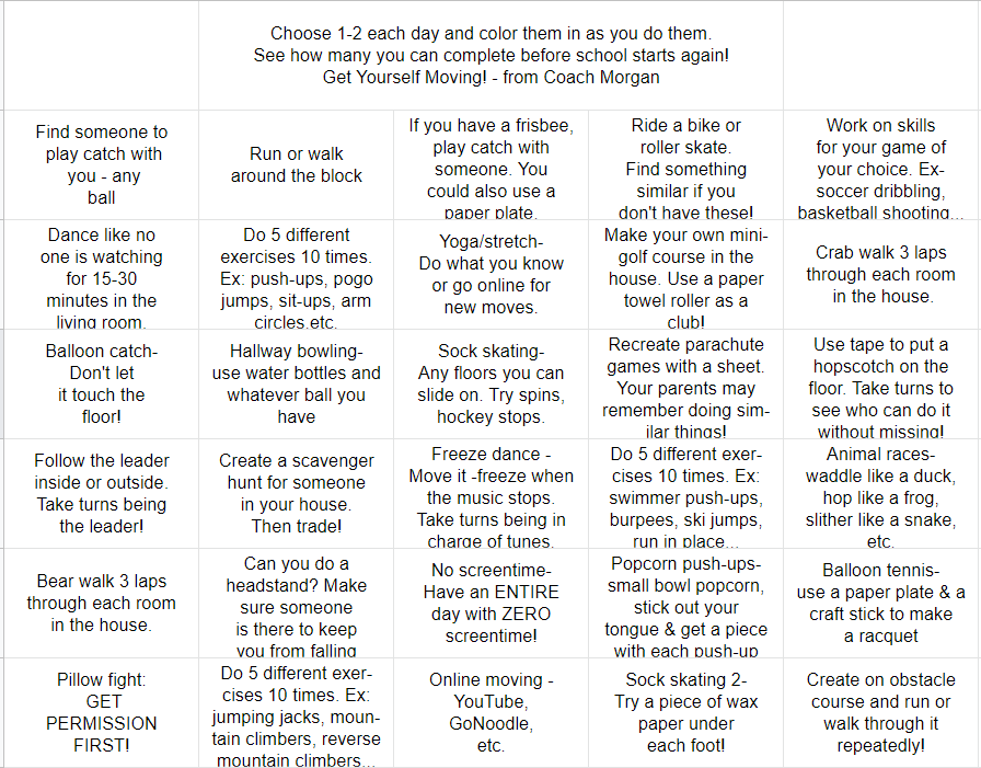 Some ideas to get you moving! <a href="/mambrinosteam/">STEAM Academy at Mambrino</a> <a href="/granburyisd/">Granbury ISD</a> #mambrinope20