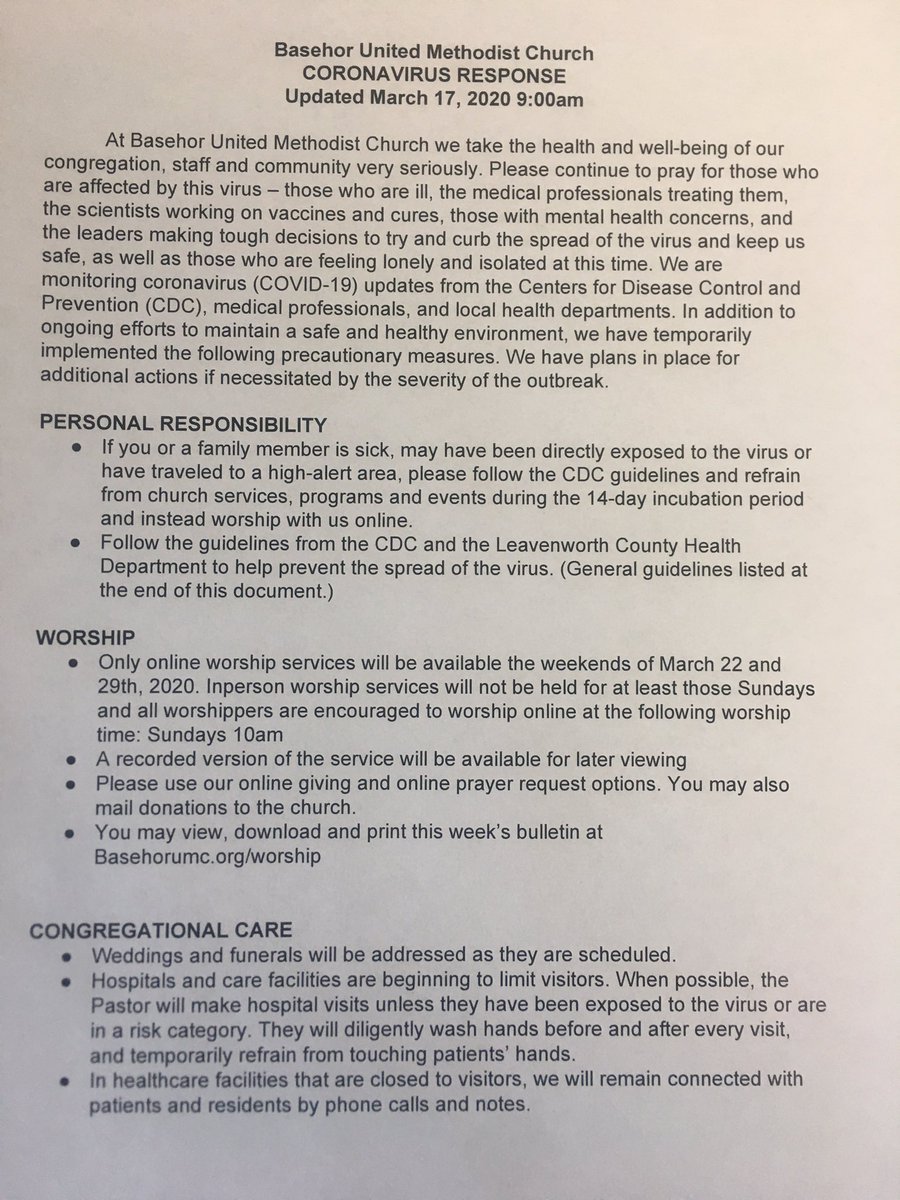 basehorUMC's tweet photo. Our COVID 19 update as of 3/17/2020 #staysafe #WashYourHands #coronavirus # https://t.co/0LsCPRWBX8