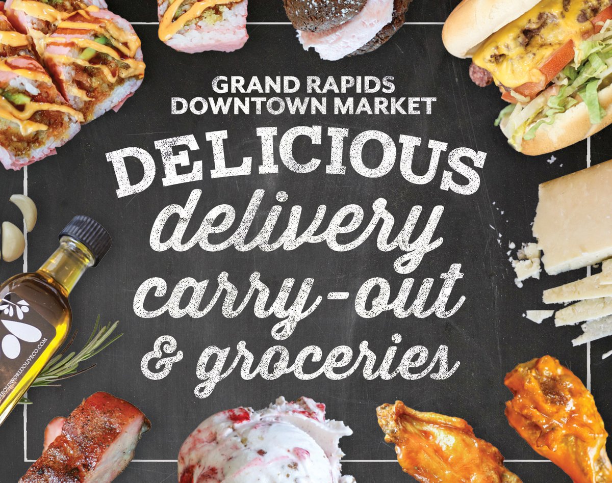 The Market is open during our regular hours for carry-out, grocery items and delivery. Here's a full list of the Market Hall vendors who are ready to serve you, along with their delivery options: downtownmarketgr.com/about/the-mark…
