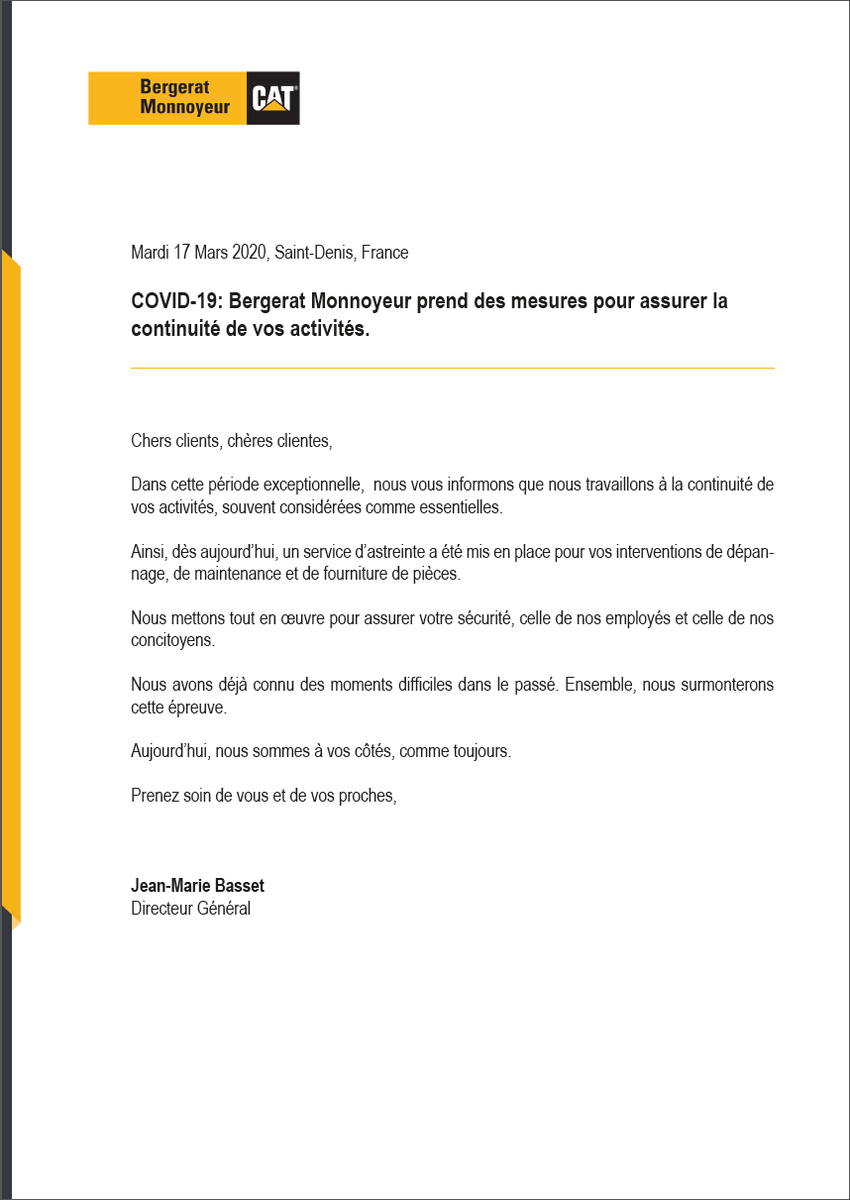 UsedEquipmentBM's tweet photo. #Covid_19 BERGERAT MONNOYEUR prend des mesures pour assurer la continuité de vos activités et nous mettons tout en œuvre afin de garantir votre sécurité, celles de nos collaborateurs et de nos concitoyens! https://t.co/SRvA9jV5ih
