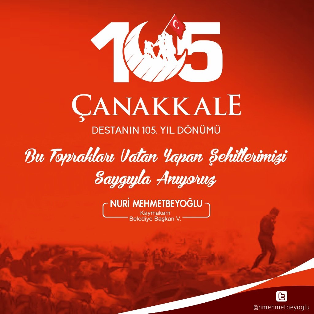18 Mart 1915, Çanakkale Destanımızın, kahramanlığımızın 105.Yıldönümü. Vatanı ve milleti uğruna gözünü kırpmadan can veren Çanakkale şehitlerimizi rahmet, minnet ve saygıyla anıyorum.
#18MartÇanakkaleZaferiveŞehitleriAnmaGünü