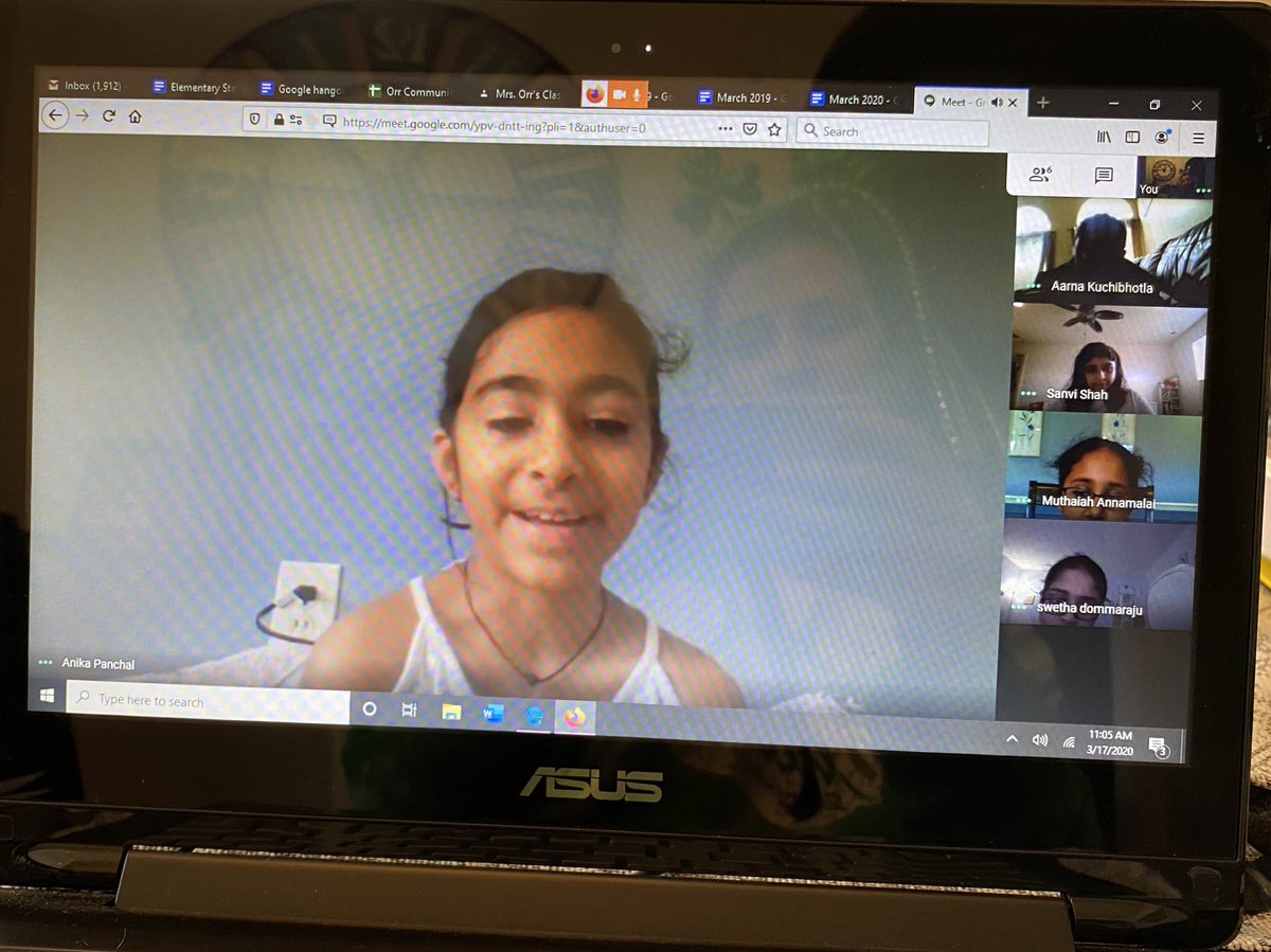 LarissaOrr6's tweet photo. What a great first google hangout with my students, I loved seeing their faces and being able to interact with them. We shared about what it was like to have school from home? Until the next one 😁#remotelearning #workingfromhome #constablecubs @LarissaOrr6 @sbsdco https://t.co/Xcy9czQEbs