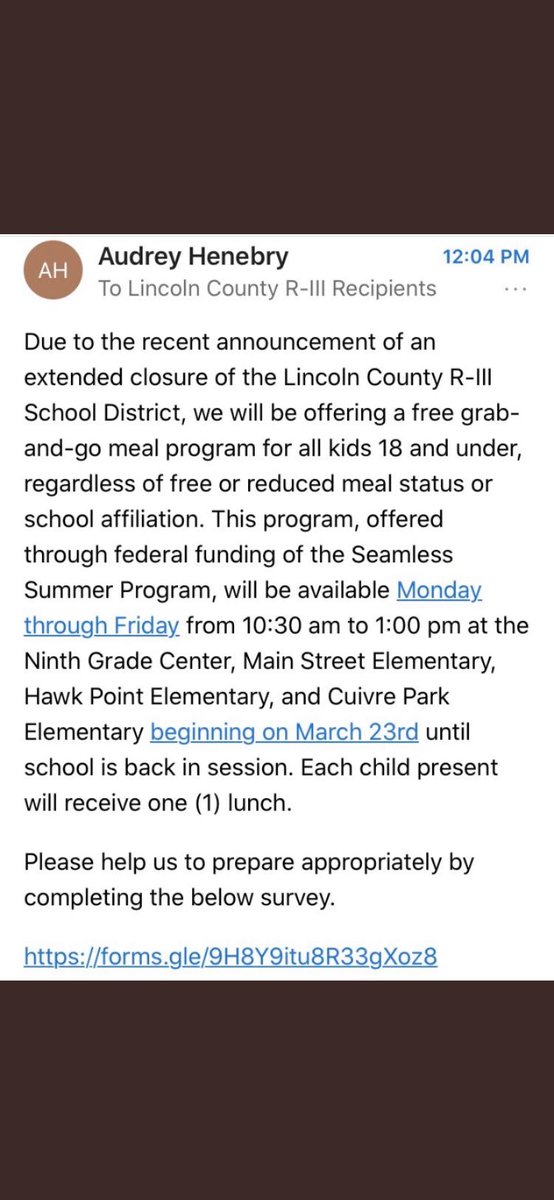 J_SMITH_ENT's tweet photo. Free grab-and-go meal program available beginning Monday, March 23. https://t.co/39LqJhBmKe