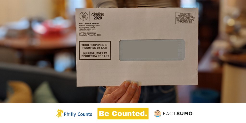 factsumo's tweet photo. Here’s a cool social distancing activity:  #2020Census 
·
This letter 👇is your invitation to respond. 
·
Count everyone in your household, incl. babies!  
·
It’ll take ~10 min to complete.
·
Your response gets #Philly a bigger piece of the $675 billion federal pie. #PhillyCounts https://t.co/QujVonkD5w