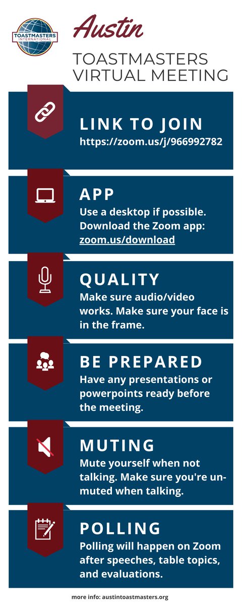 See the infographic below for information on joining our virtual meeting! 6:15p CST!