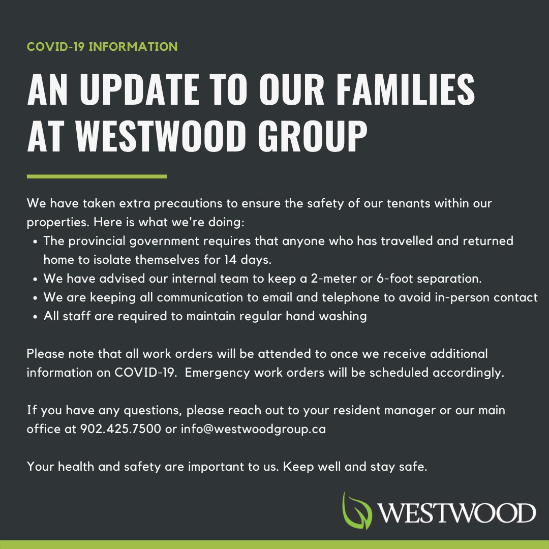 1/4 At Westwood, your health and safety are important to us. We have taken extra precautions to ensure the safety of our tenants within our properties. Here is what we're doing: