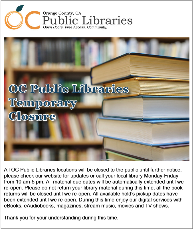 City of Costa Mesa on Twitter "OC Public Libraries are now closed to