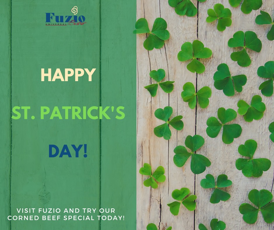 Happy St. Patrick's Day!  If you haven't tried Fuzio's Corned Beef Special, you need to try it! It's their special of the day! They offer curbside pick up and delivery through Door Dash. They are also offering Family Meals for pick up. #shoplocal #shopsmall