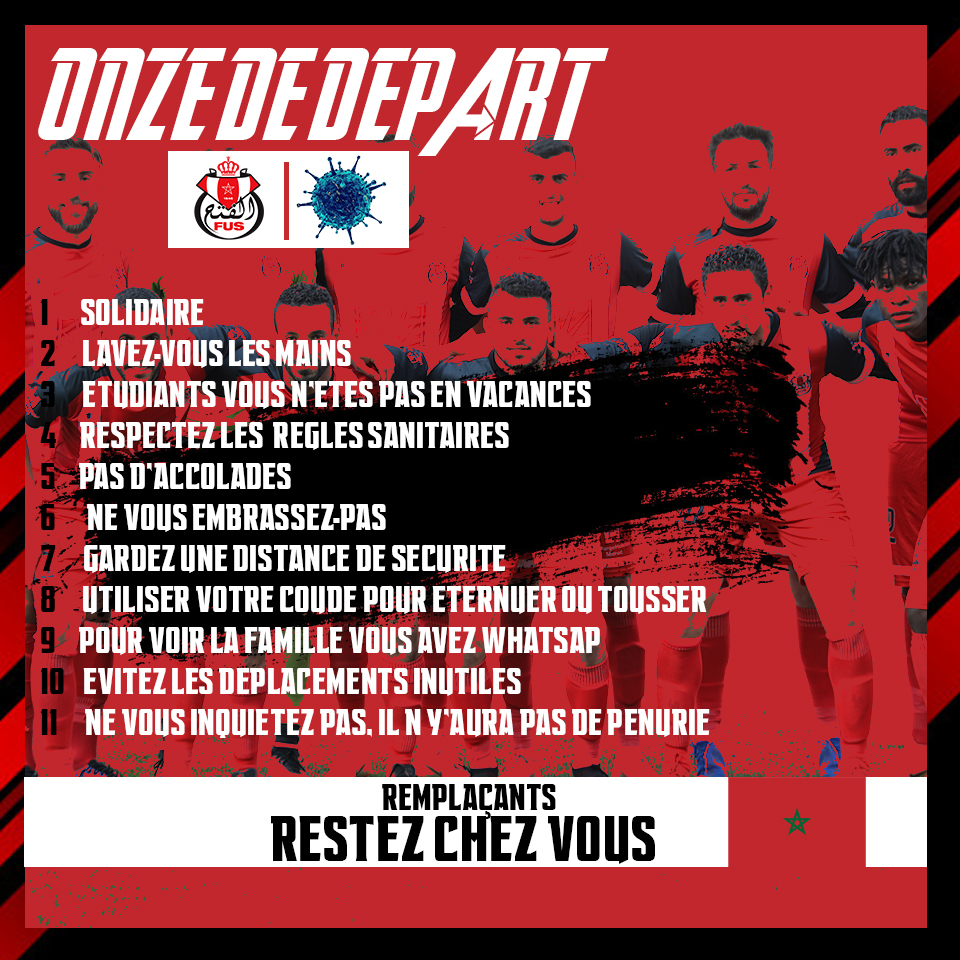 FUS_OFFICIEL's tweet photo. C'EST PARTI POUR LE PLUS GRAND MATCH DE NOTRE VIE! 💪⚽️
LE ONZE DE DÉPART POUR UNE VICTOIRE ASSURÉE 🧐

#CODVID19 #CORONAVIRUS https://t.co/WAEmmjkLCM
