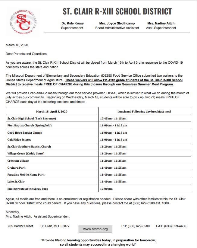 St. Clair R13 on Twitter "STCR13 Families Free Meals for Students