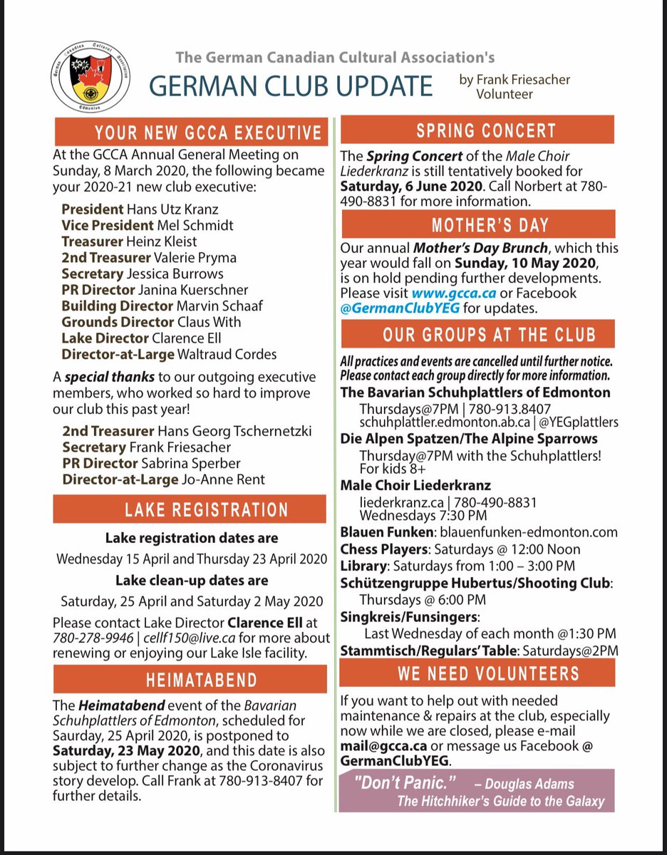 Here is our March newsletter. Please note that the German Club, including the Black Forest Restaurant and the office, is CLOSED until further notice. Thank you for your understanding, and stay safe and healthy.