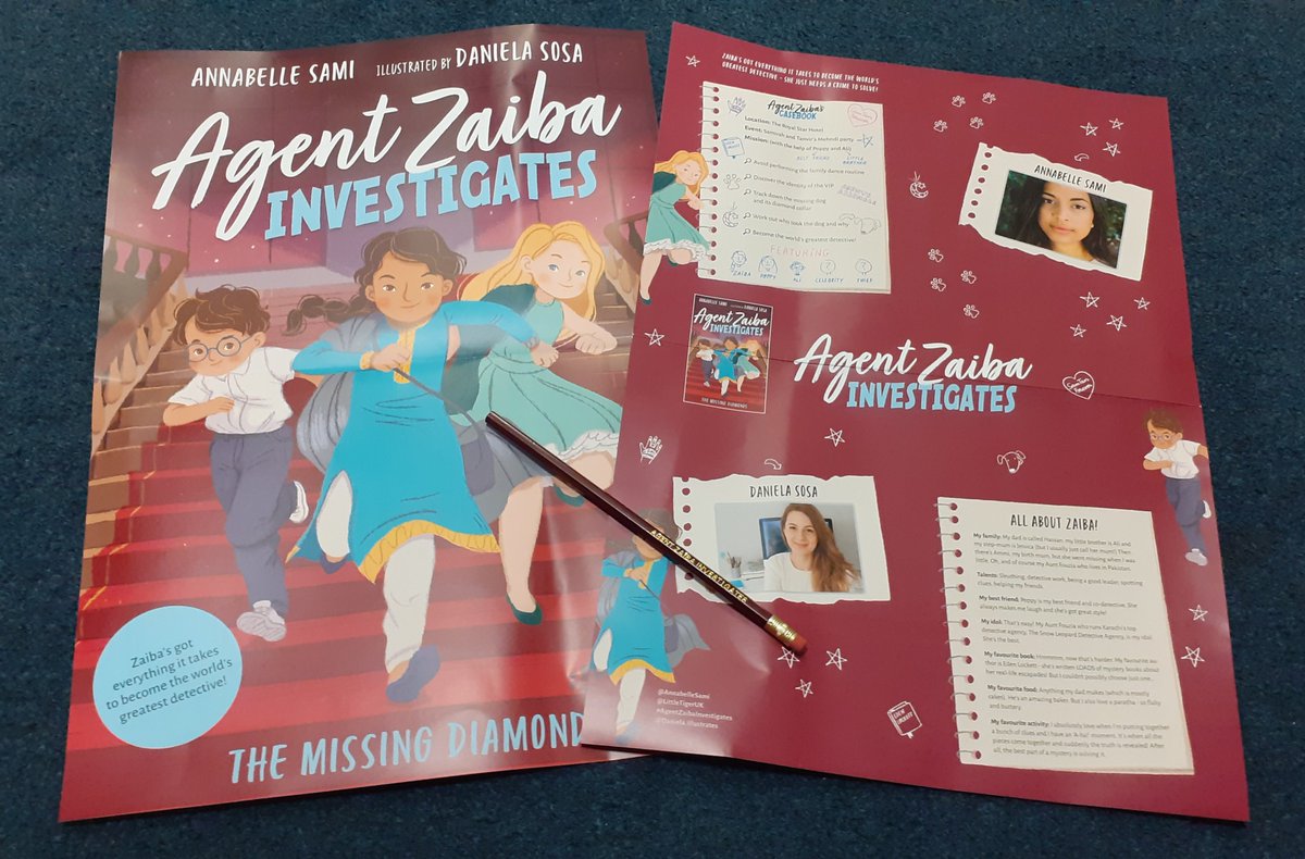 Thank you, Charlie @StripesBooks, for the posters and pencil for #AgentZaibaInvestigates, written by @annabellesami and illustrated by #DanielaSosa. We're looking forward to reading it!