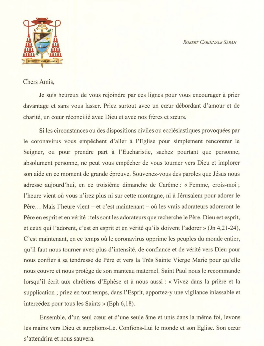 Card_R_Sarah's tweet photo. « Je suis heureux de vous rejoindre par ces lignes pour vous encourager à prier davantage et sans vous lasser. » https://t.co/abw87eZ3DP