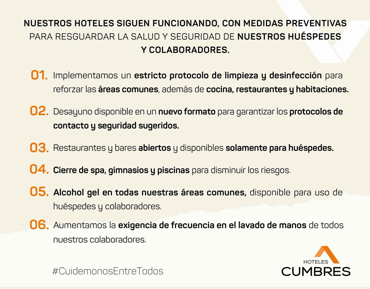 Cada uno de nuestros hoteles sigue funcionado bajo nuevas medidas preventivas. Te invitamos a conocer cada una de ellas. #CuidemonosEntreTodos
