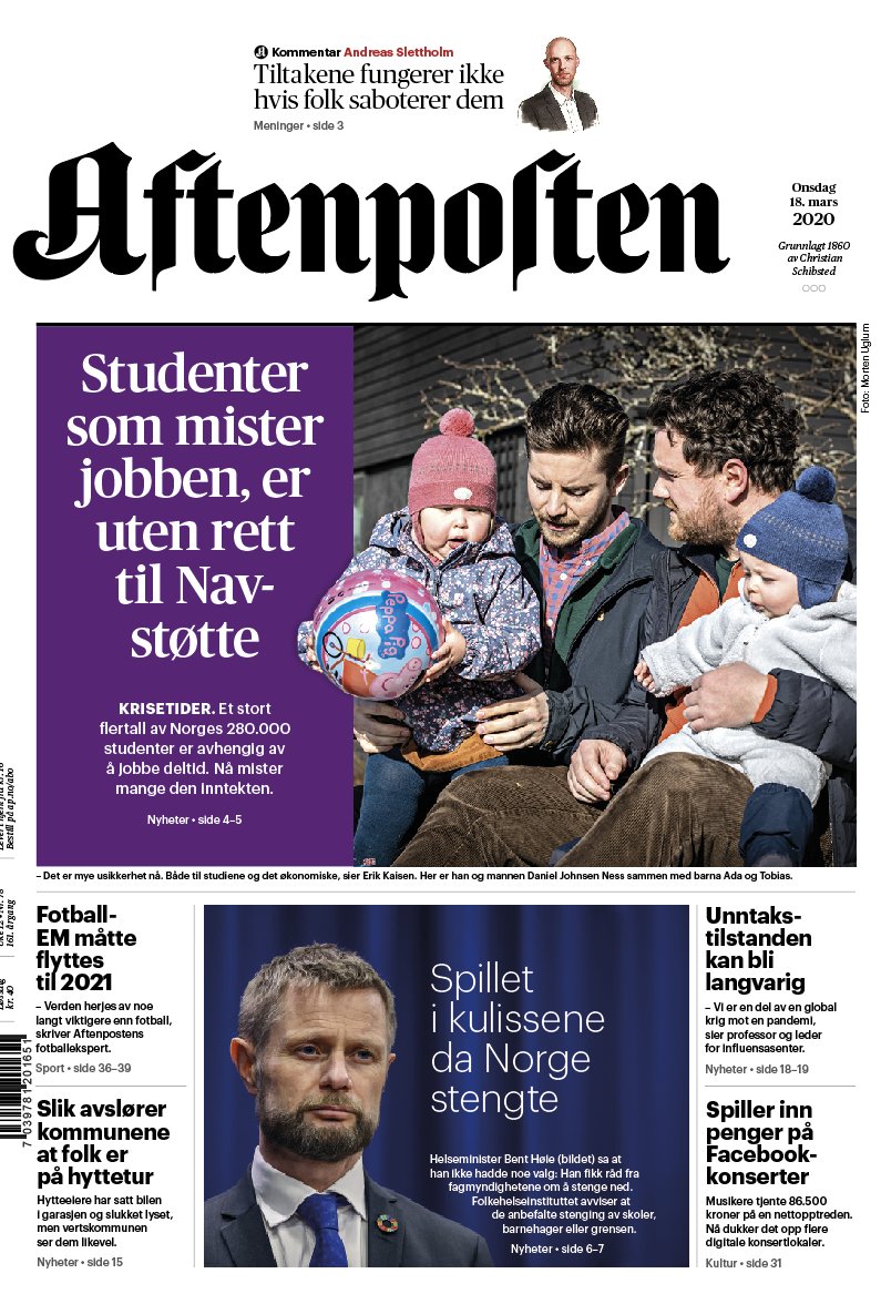 Aftenposten's tweet photo. Et stort flertall av Norges 280.000 studenter er avhengig av å jobbe deltid. Nå mister mange den inntekten. De er uten rett til NAV-støtte. https://t.co/C5bZKE2ASn