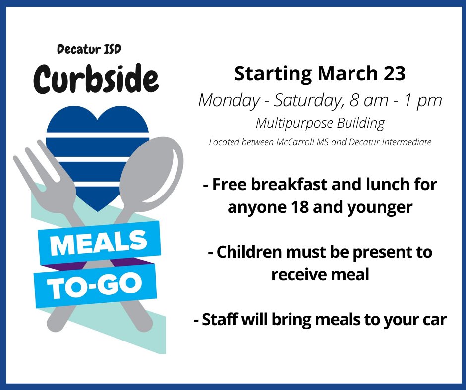 decaturisd's tweet photo. DISD Curbside-to-Go starting Monday . . . https://t.co/GIxyNR74Mb