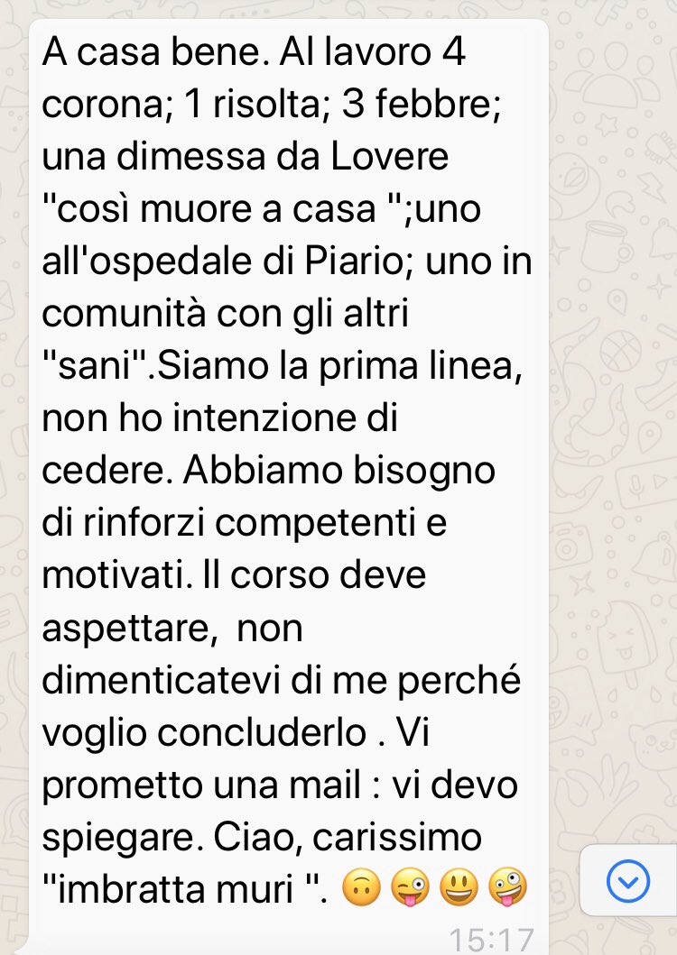 GiuseppeGuerin1's tweet photo. Ci sono eroi invisibili che stanno a fianco di altri invisibili in questa emergenza #COVID19 sono educatori e operatori sociali di strutture residenziali che continuano a lavorare. Oggi un amico Educatore  mi ha mandato questi messaggi! #insiemecelafaremo #Bergamo https://t.co/NyYQy9h6YX