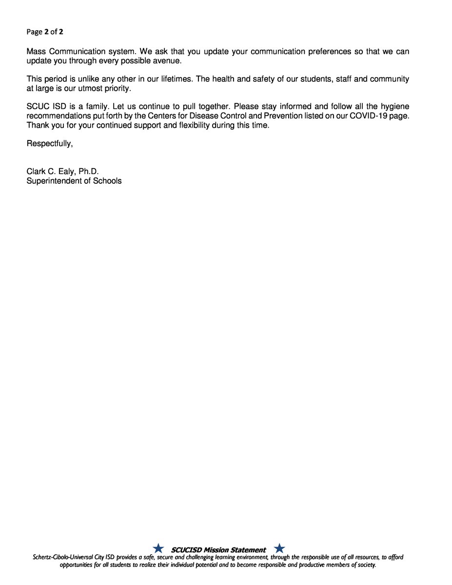 A letter to SCUC ISD parents and community from the Superintendent of Schools: bit.ly/391CEBA