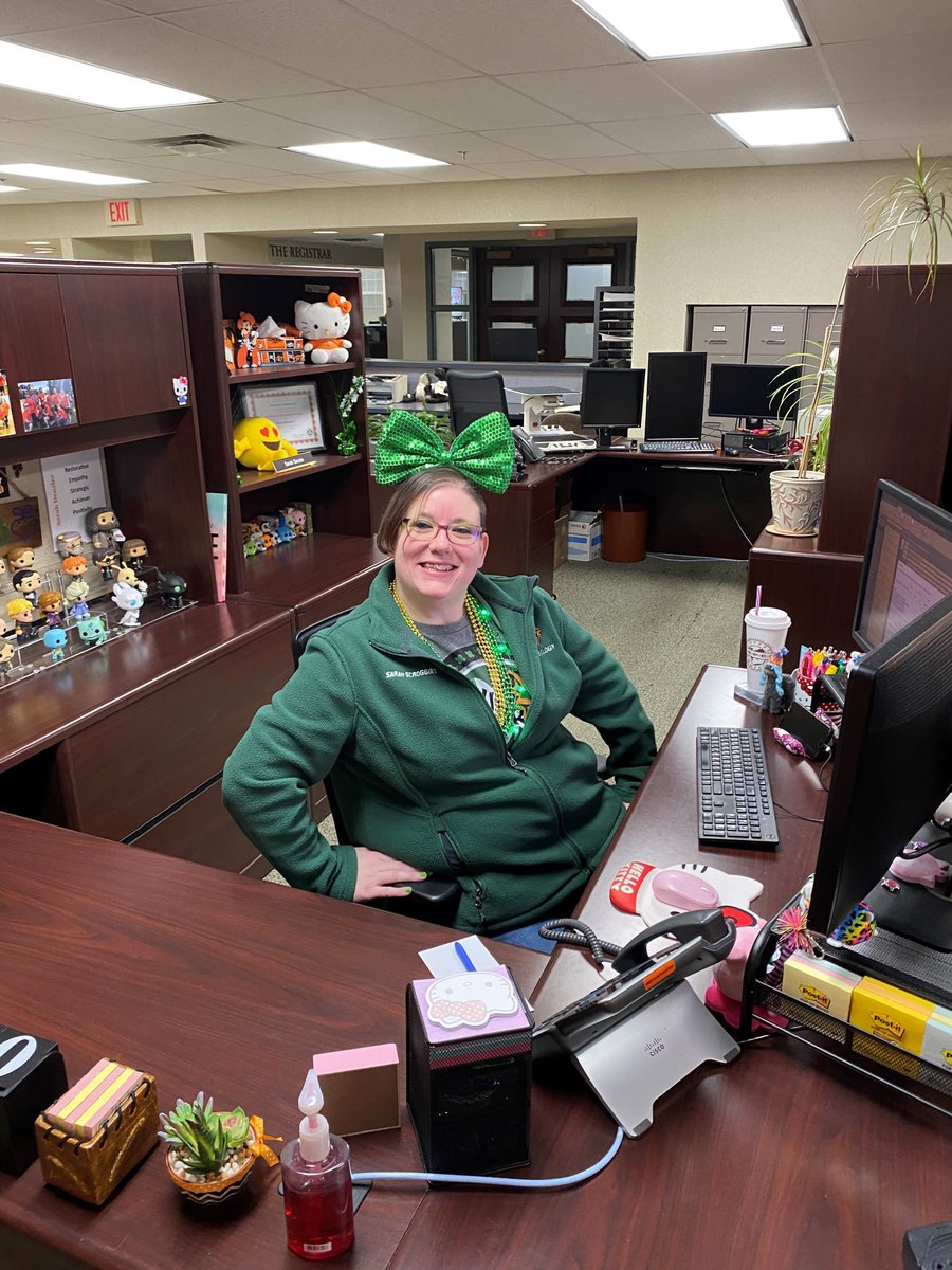 RegistrarOSU's tweet image. Our spirits are high &amp;amp; our outfits are green and festive for St. Patrick’s Day while practicing social distancing at our desks and offices! We are open until 5 pm today and ready to assist you in any way we can!!! #IAmOKState #CowboyFamily #BeAnOSUCowboy #AmericasBrightestOrange