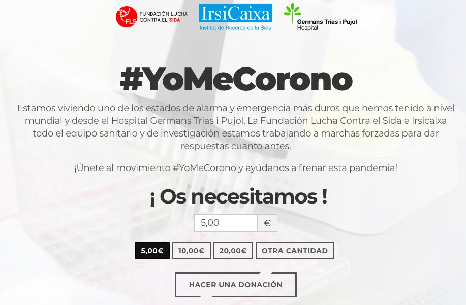 Se acaba de poner en marcha un ensayo clínico pionero contra el Covid-19, apoyado por instituciones científicas de primer nivel y liderado por científicos del rigor de los doctores Bonaventura Clotet y Oriol Mitjà.

Puedes dar tu apoyo en yomecorono.com

#YoMeCorono