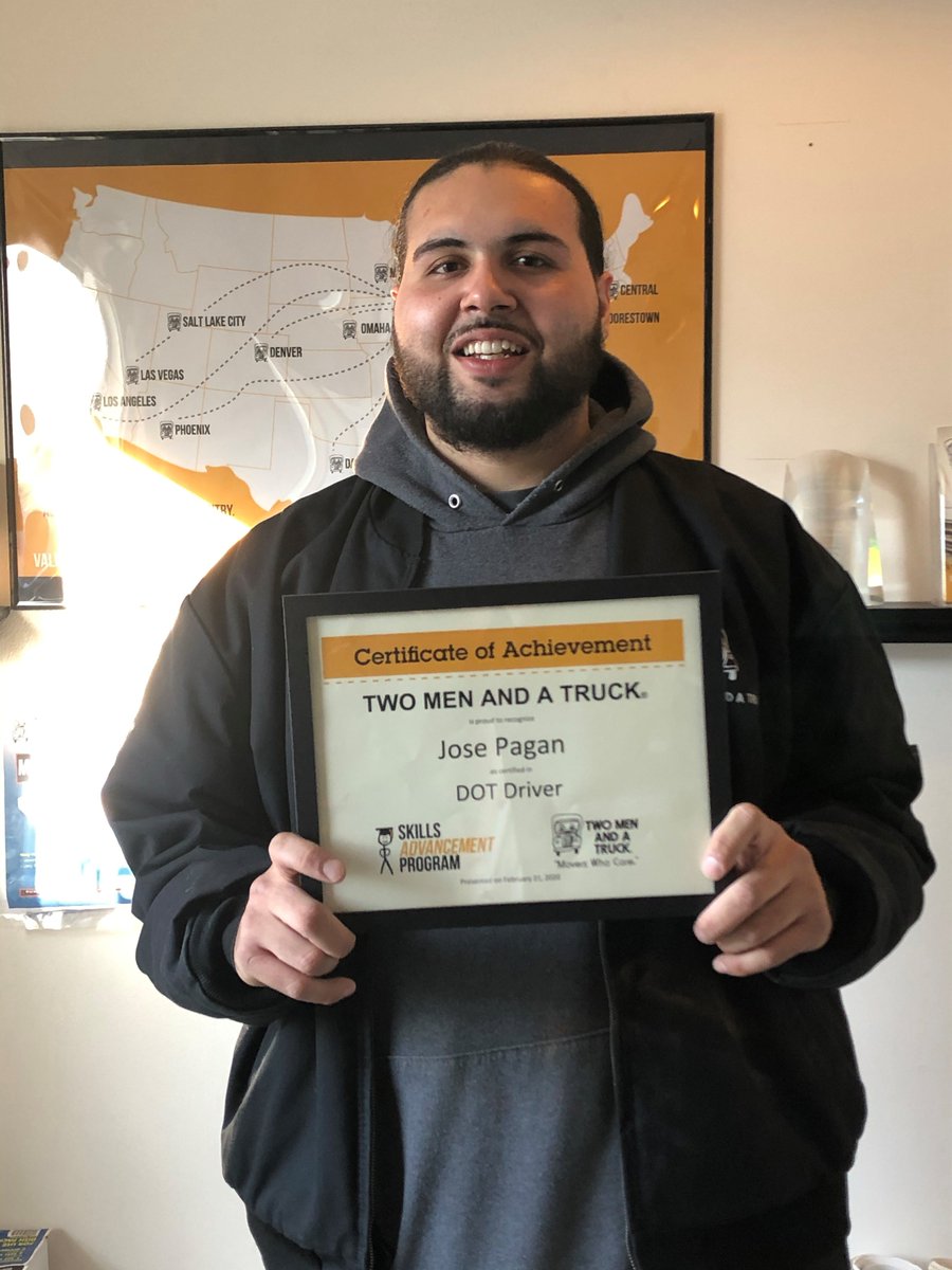 timothylightner's tweet photo. We had a few employees in Racine complete training during slow months.  Greg Waldrop (at truck) and Jose Pagan both completed the DOT driver's training. Damone Wright took part in Customer Service training. #MoversRacine #BetterStrongerFasterSmarter https://t.co/U7zKfywN0g