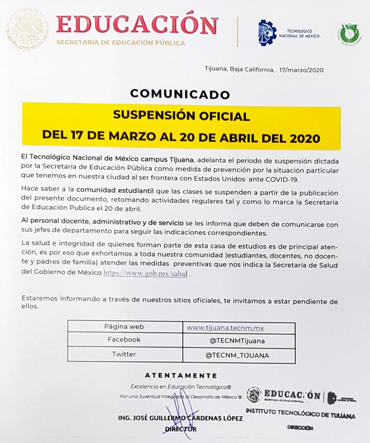 Atención!!  Suspensión oficial del 17 de marzo al 20 de abril
tinyurl.com/vue73mj