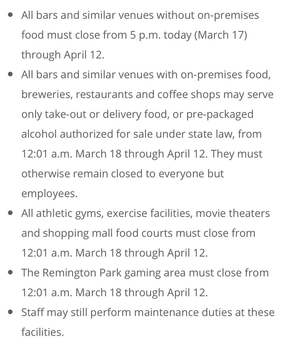 cityofokc's tweet photo. #OKC Mayor @davidfholt will modify the proclamation of a state of emergency to order all bars, gyms and theaters to close, and restaurants to serve only take-out or delivery food, until April 12: https://t.co/6mZCrVN5tv Get the latest at https://t.co/GYodKPTKSH. #COVID19 https://t.co/He5SBiGart