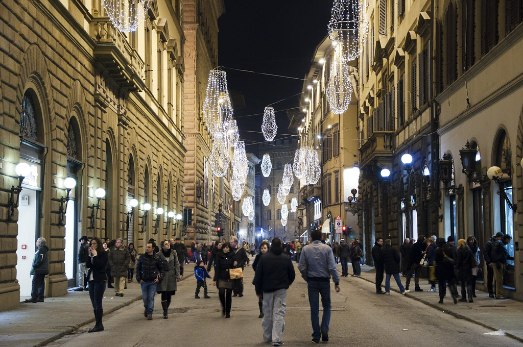 Catch a breathe of fresh air and take a beautiful night stroll down Via de' Tornabuoni and visit the famous and luxurious shops such as Prada, Armani, and Fendi! #treatyourself #bringonthefashion #fastfashionfacts #liveluxuriously