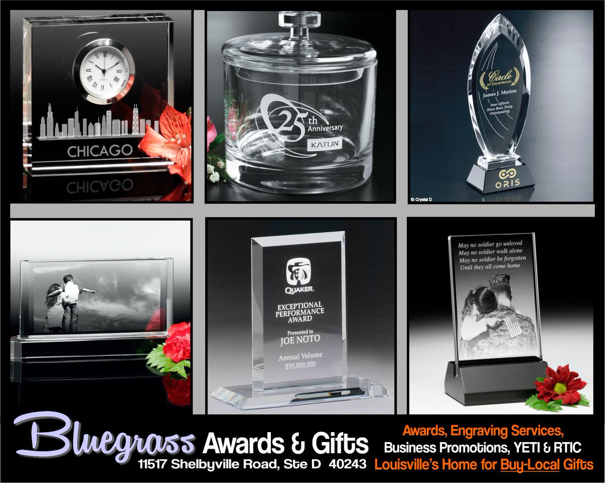 EngravingDesign's tweet image. Looking for #Awards &amp;amp; Promotional items in #Louisville #buylocal from Bluegrass Awards &amp;amp; Gifts. We Promote your Business, Create Recognition Awards &amp;amp; provide unique #gifts @gotolouisville @weirdlouisville
 Visit Storefront or bit.ly/1LSOtME 
@BourbonBrother