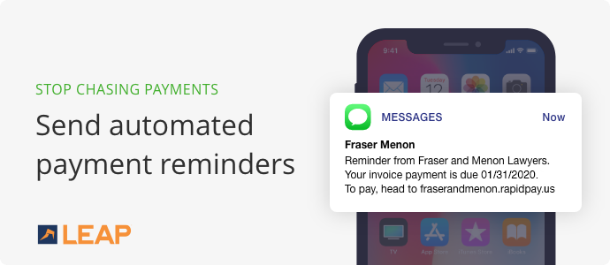 Does your firm want to get paid on time or even faster? With RapidPay, you can send payment reminders to your firm’s clients, so they can pay their bill online, without having to come into your office. Start sending reminders now: bit.ly/38sQTQv #LEAP #legalsoftware