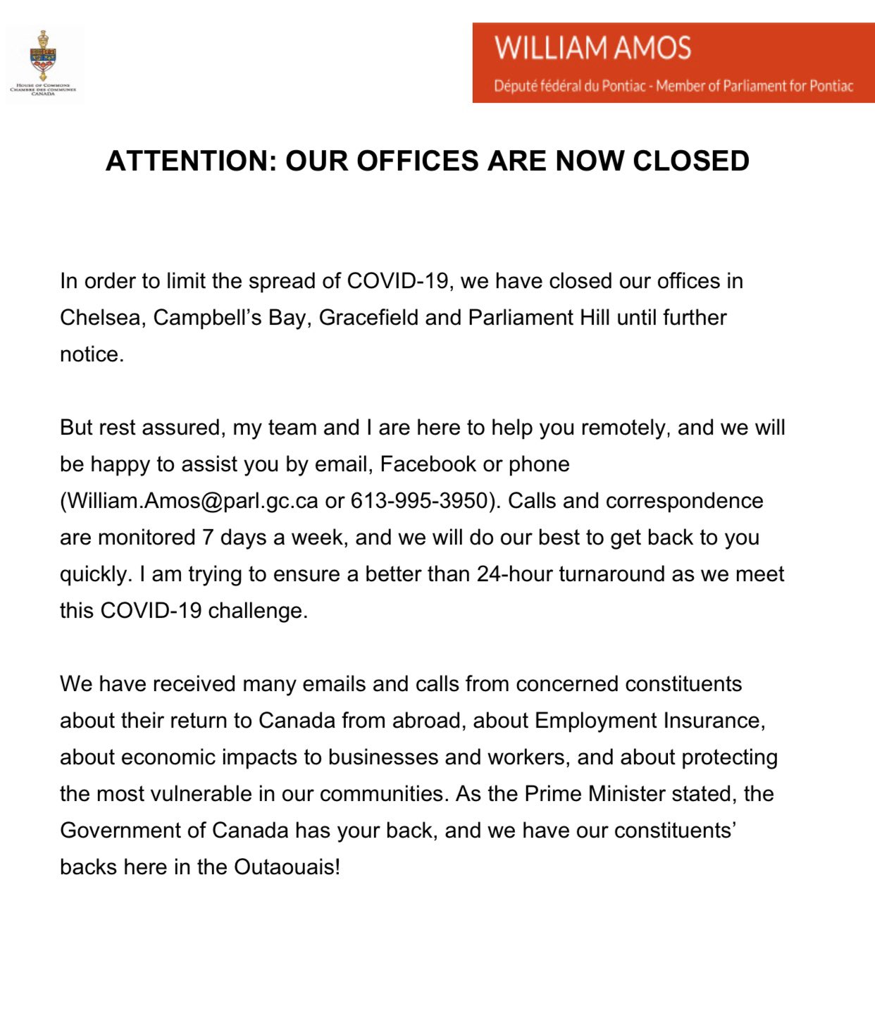 William Amos In Order To Limit The Spread Of Covid19 We Have Closed Our Offices Until Further Notice My Team And I Will Be Happy To Assist You By Email