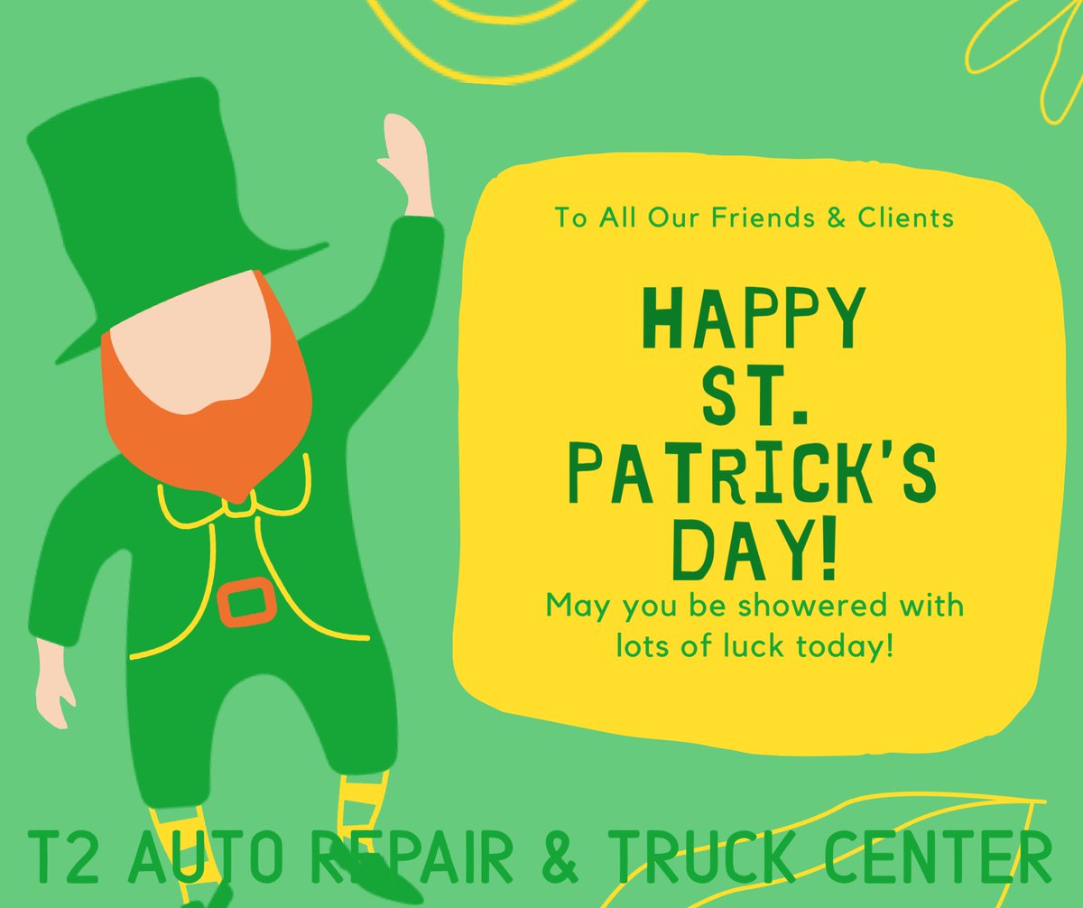 T2AutoTruck's tweet photo. #HappyStPatricksDay🍀
From all the crew at #T2AutoRepair
May you all be showered with lots of luck today and always. #Yeg🍀
📲 (780) 466-7704 https://t.co/Lc5i9MRq16