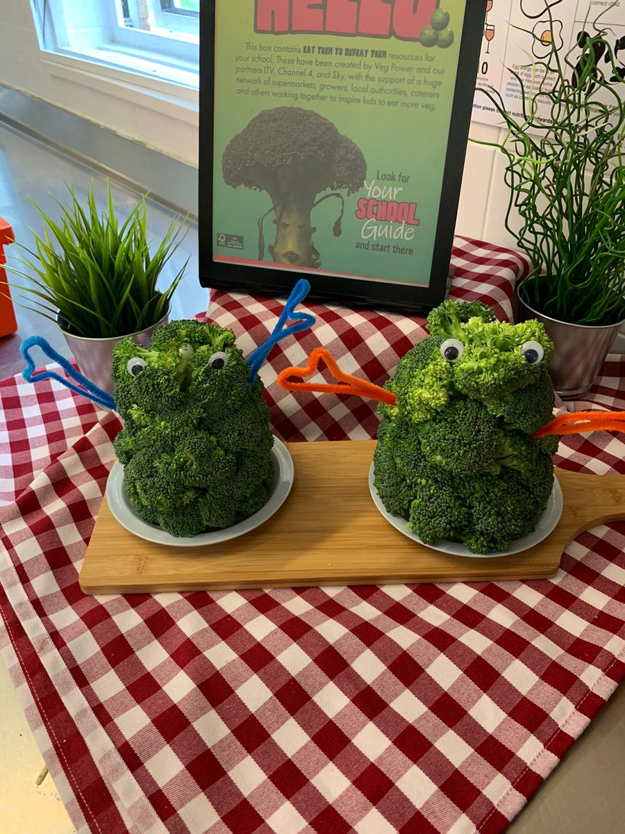 Danworkcatering's tweet photo. The broccoli monsters are wreaking havoc at Marham infants this week ! #heartofeverymeal @EdwardsandBlake #EatThemToDefeatThem https://t.co/hr575DhUki