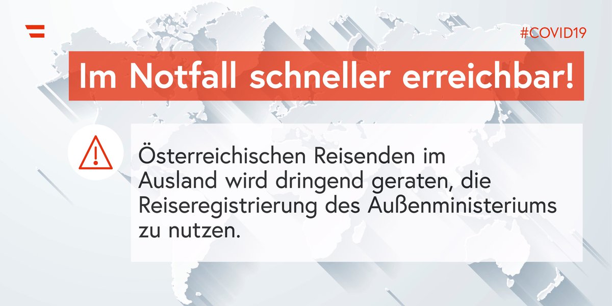 Das @MFA_Austria organisiert derzeit die größte Rückholaktion aller Zeiten. Über 47.000 registrierte Österreicherinnen und Österreicher befinden sich im Ausland. Reisenden wird dringend dazu geraten, umgehend die private Heimreise anzutreten, solange es noch möglich ist.