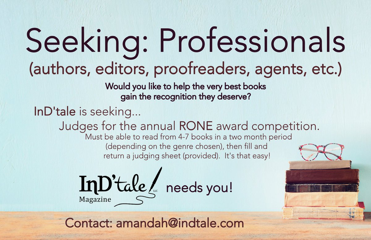 InD'tale Magazine (@indtalemagazine) on Twitter photo InD’Tale needs you!
Would you like to help the very best books gain the recognition the deserve?
Contact: amandah@indtale.com
#indtalemagazine #roneawards #authors #editors #proofreaders #agents #writerscommunity #authorsofinstagram #professionalcommunity InD’Tale needs you!
Would you like to help the very best books gain the recognition the deserve?
Contact: amandah@indtale.com
#indtalemagazine #roneawards #authors #editors #proofreaders #agents #writerscommunity #authorsofinstagram #professionalcommunity