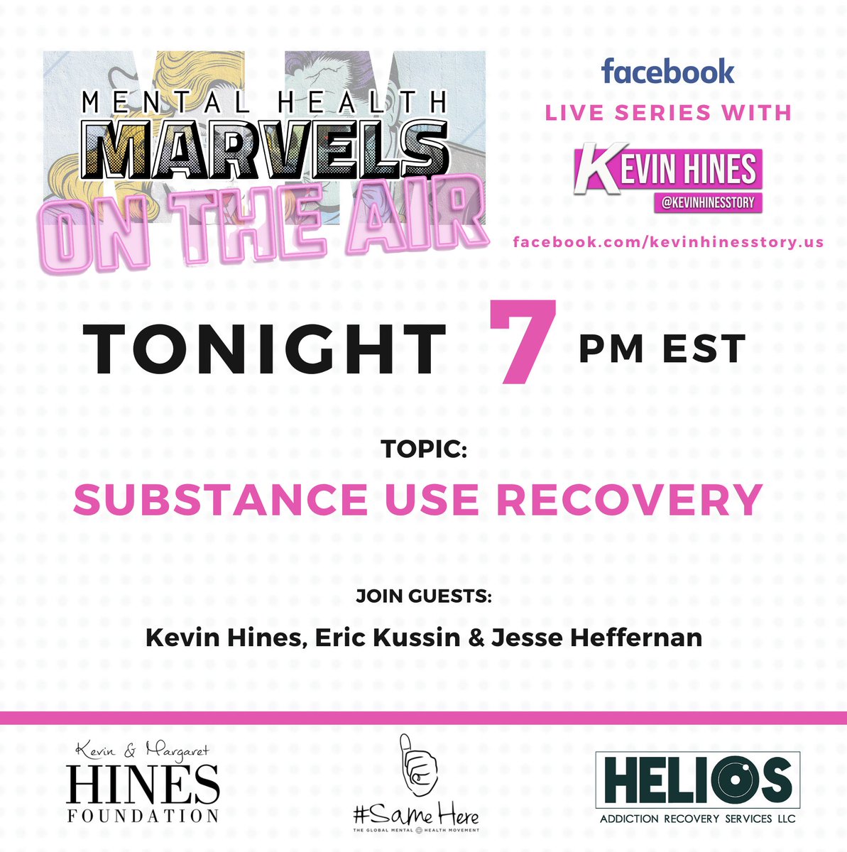 💥 WE ARE BACK LIVE TONIGHT! 💥

Join Us: 7PM EST @ facebook.com/kevinhinesstor…
Guests: Kevin Hines, Eric Kussin &amp; Jesse Heffernan
Topic: Substance Use Recovery

#craftyourresilience #beheretomorrow