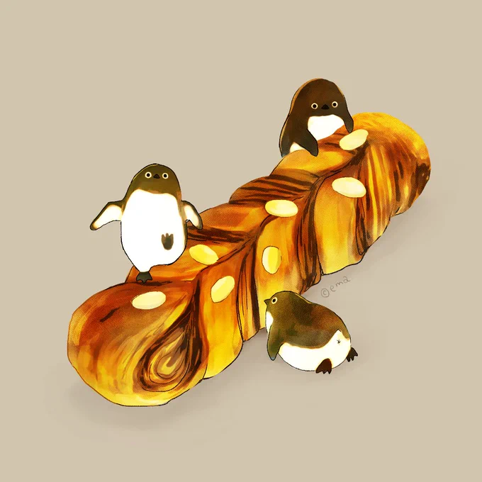 チョコねじりパンアーモンドのせ#penguin #ペンギン #bread #パン #菓子パン 