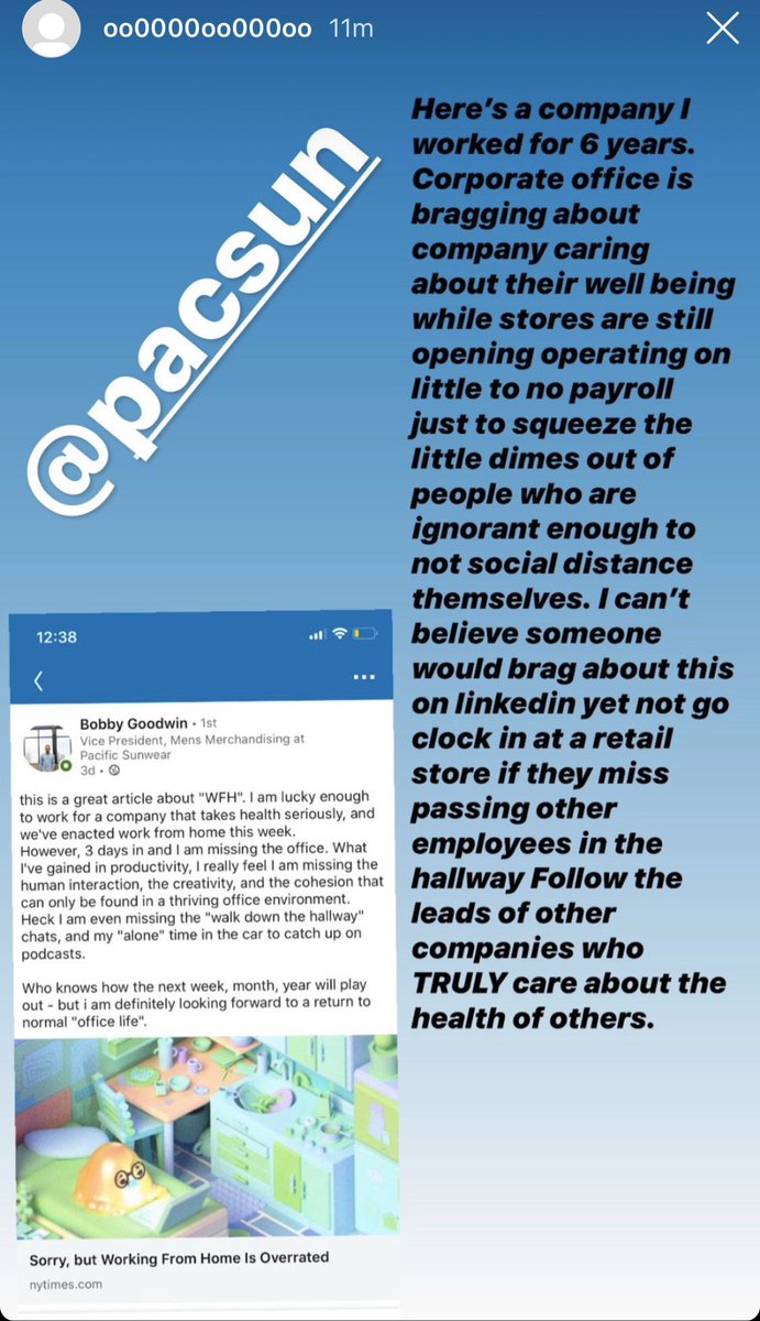 expos3d2020's tweet photo. Saw this on Instagram... tsk tsk Pacsun. Do fucking better. Close your stores. Pay your people. #pacsun #exposethem #boycott2020 #dragthem #coronavirus #COVID19 #doyourpart https://t.co/fAplCW4GhU