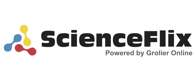 a science flix logo with a multii-colored abstract painting