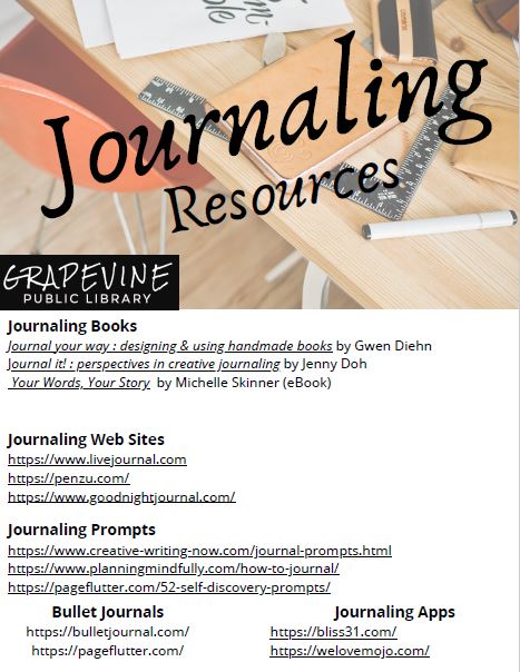 Do you like to write? Do you have extra Free time at the moment? Want to document all the history we're going through? Maybe journaling is a good outlet. See our handy guide below to get some inspiration. #journaling #grapevinetexaslibrary #librariesarehereforyou