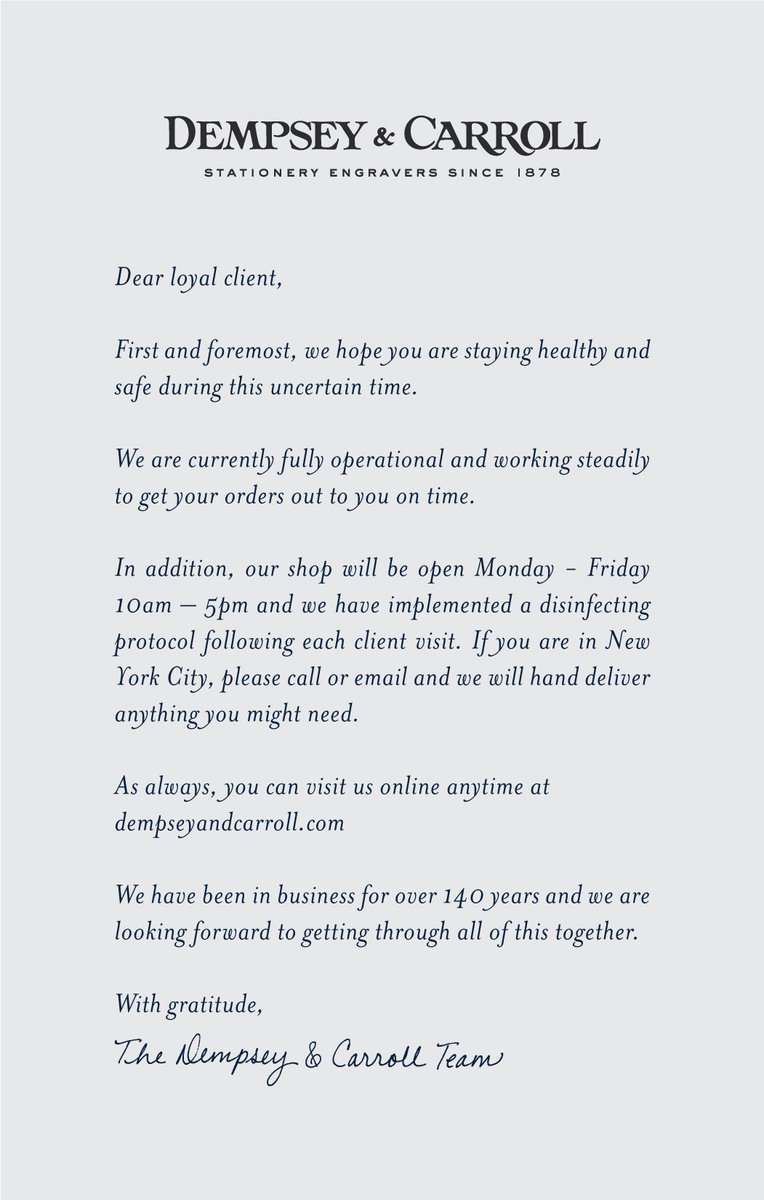We have been in business for over 140 years and we are looking forward to getting through all of this together 💌 #makingtraditionsmodern