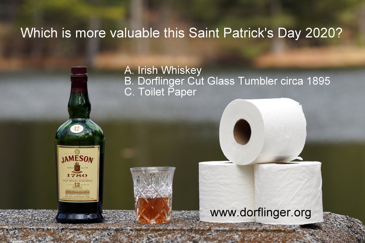 CDorflinger's tweet photo. If you're going stir crazy this #StPatricksDay2020, try this pop quiz. #toiletpaper #dorflinger #irishwhiskey @jameson_us #dorflingerglass https://t.co/yNOm7Ahr0i